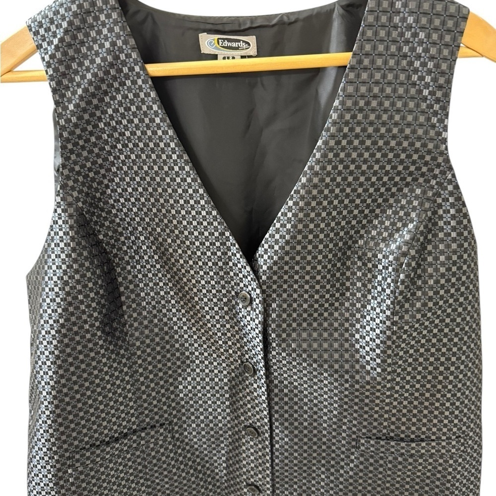 Edward’s Grid Brocade Vest Size L R 100% Polyester Two pockets Buttoned - Picture 1 of 6